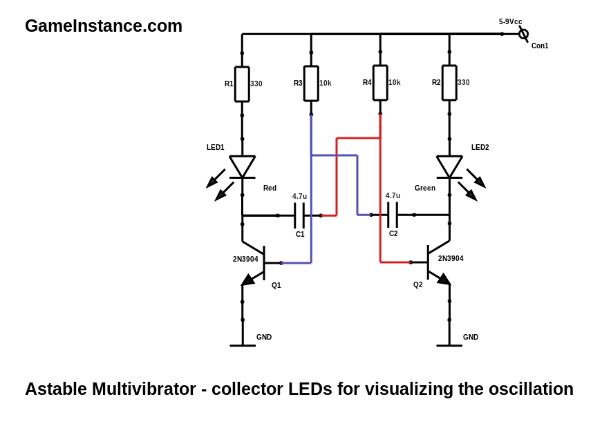 Astable Multivibrator - Collector LEDs for oscillation visualization