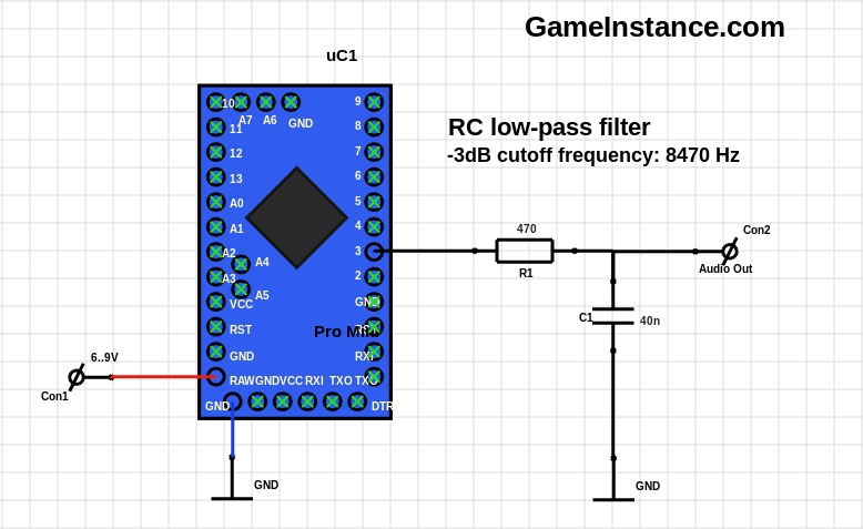 Arduino Pro Mini PWM Audio Controller schematic