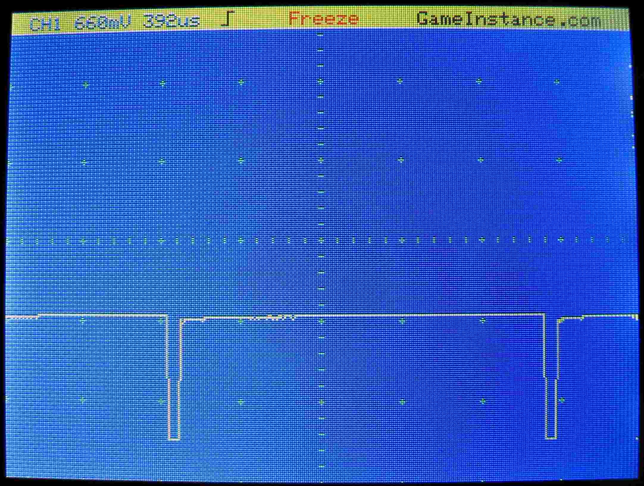 Wave shape in Q<sub>2</sub>'s collector - a 96.875% = 1 - 3.125% duty cycle PWM signal, attenuated by a 1/11 factor