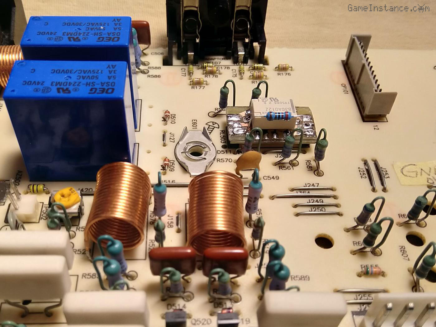 Technics SU-VX920 - headphones output relay, RL503 - adaptation mounted in place on main PCB