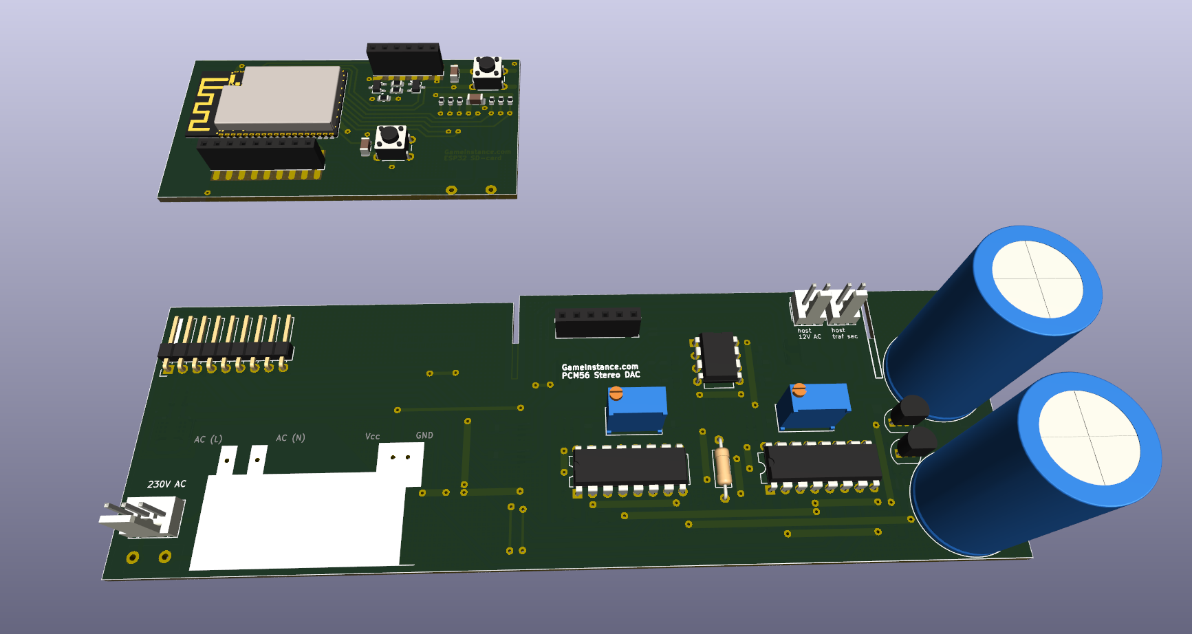 PCM56 stereo DAC and ESP32 logic boards