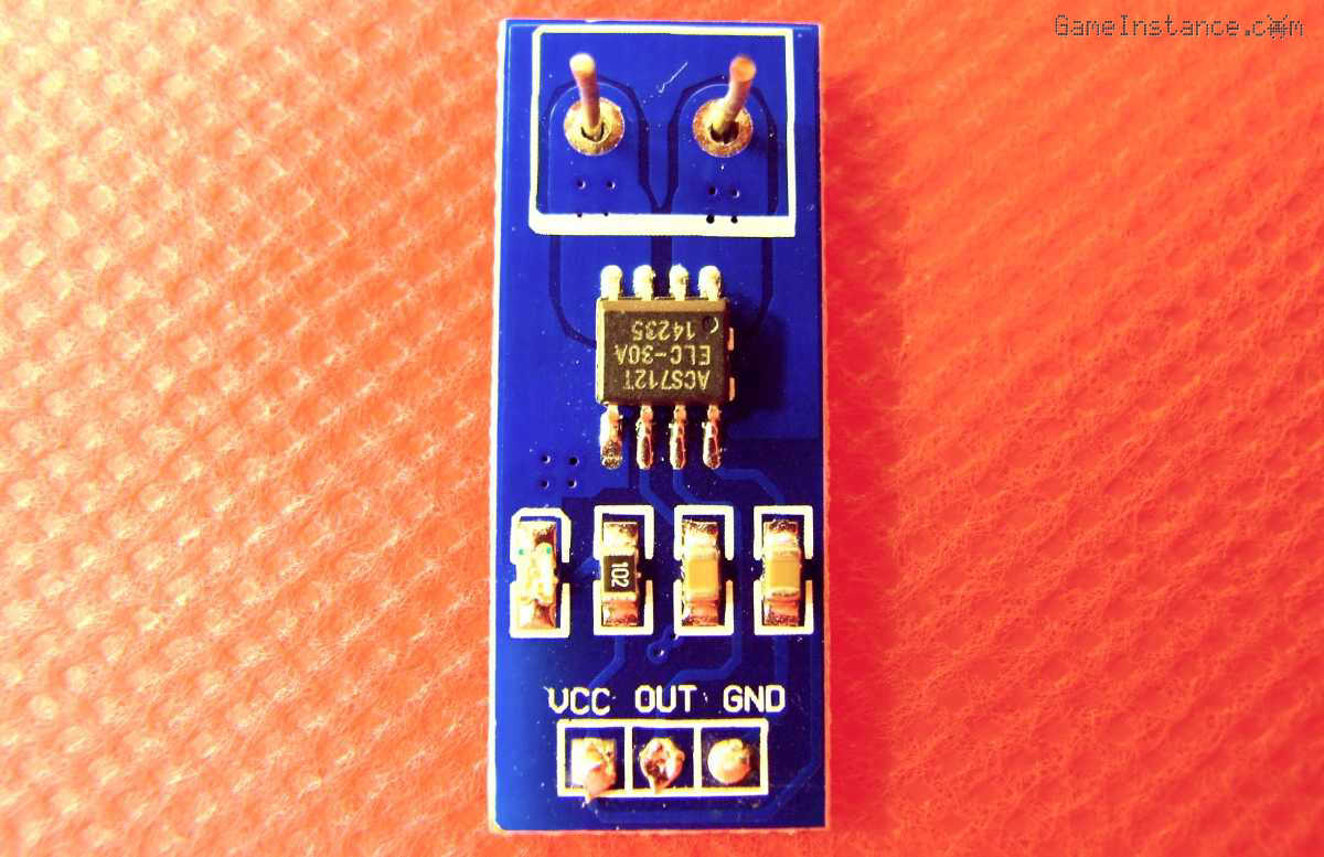 Allegro ACS712 30A current sensing chip mounted on a breakout board