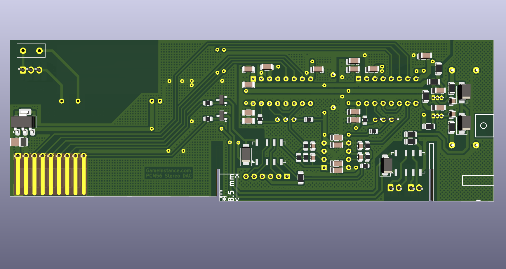 PCM56 stereo DAC board - SMD face; GNDA and GNDD connected in one place; resistor isolated digital supply rails