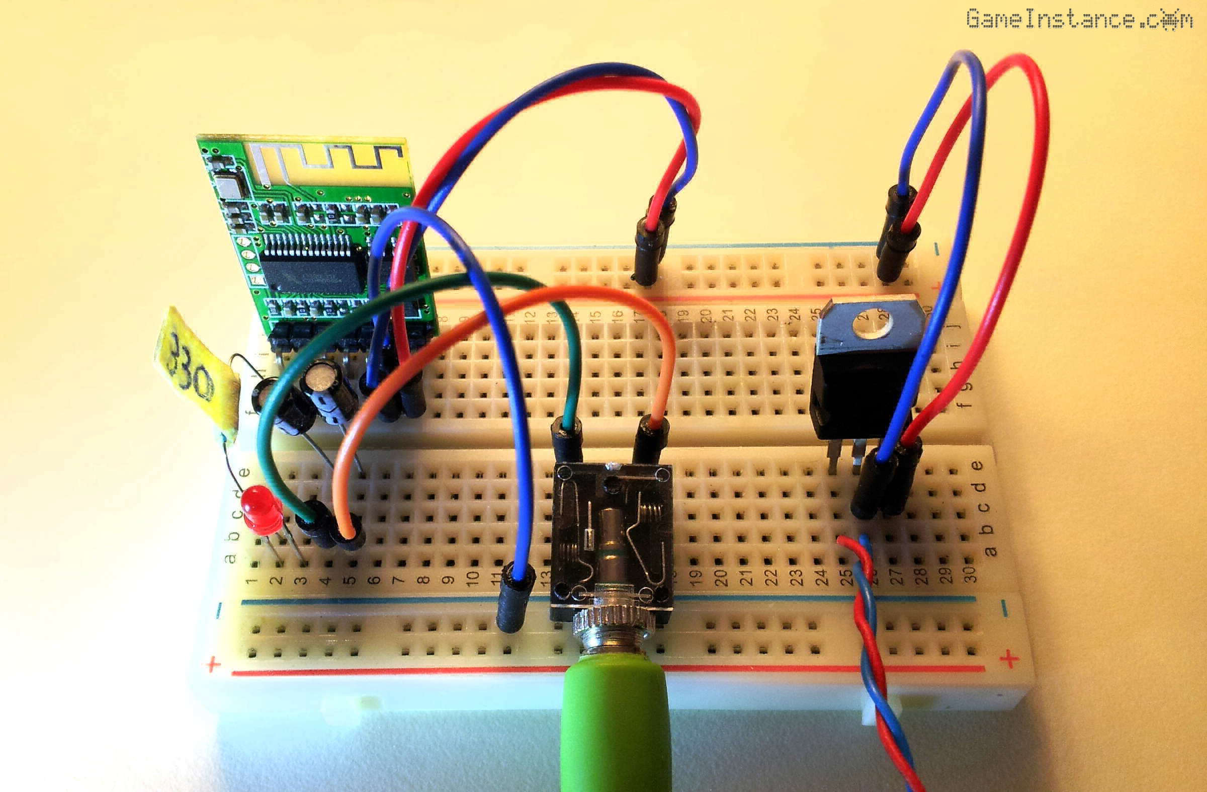 A2DP Bluetooth audio module WIN-668 - breadboard circuit