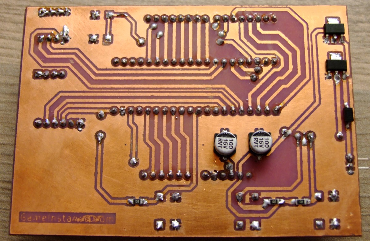 Fabricated PCB - the back side, featuring some SMD components