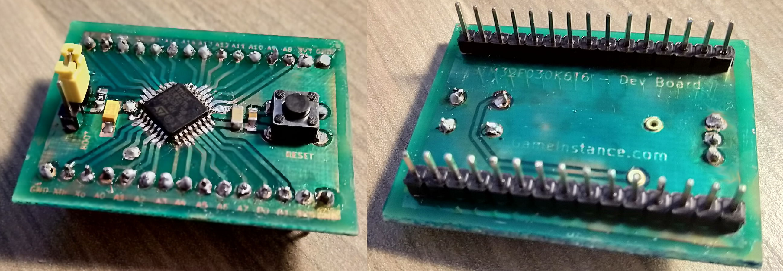 The very first implementation of the new STM32F030K6T6 development board.