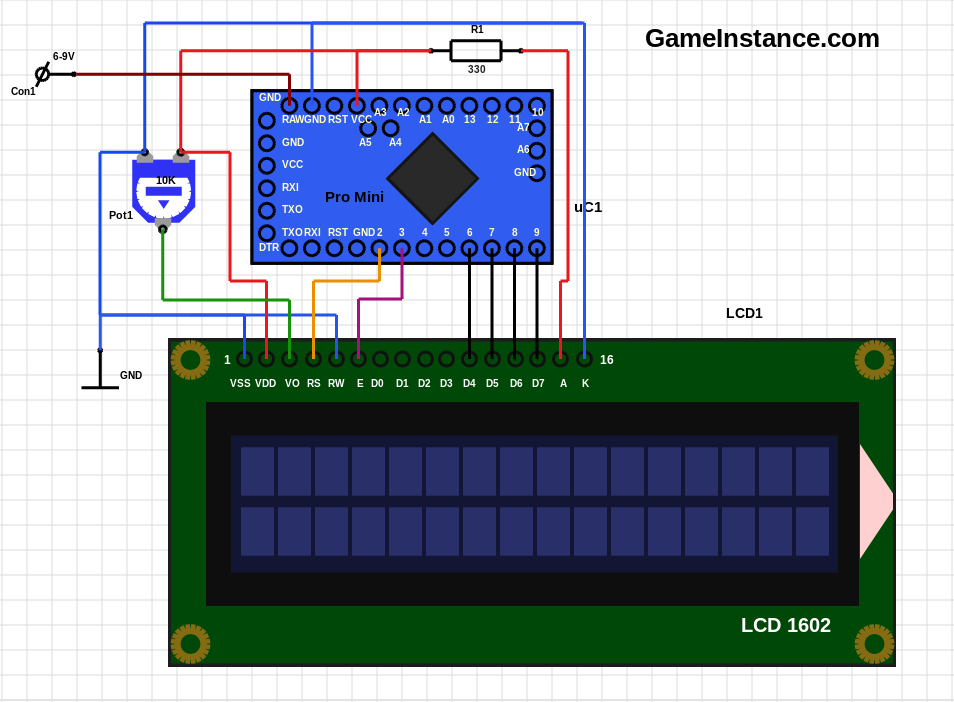 LCD1602 and Arduino Pro Mini - schematic