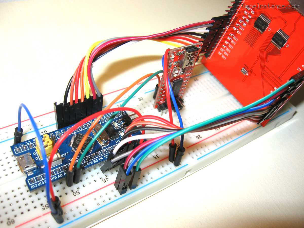 2.4inch 320x240 NT35702 LCD and the STM32F103C8 Blue Pill board - breadboard setup